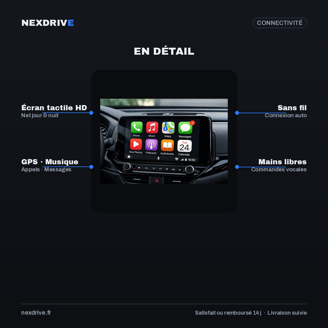 Écran CarPlay & Android Auto sans fil NEXDRIVE — Portable Plug & Play