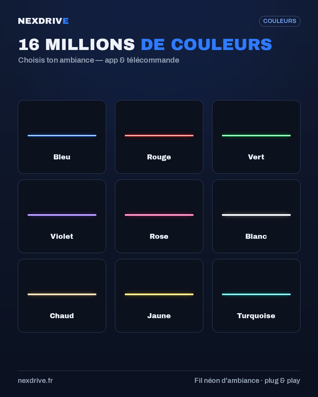 Éclairage Néon LED d'Ambiance Voiture NEXDRIVE — Plusieurs Couleurs