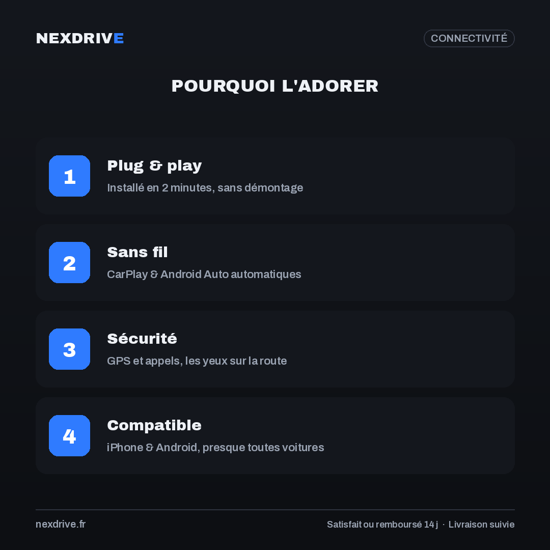 Écran CarPlay & Android Auto sans fil NEXDRIVE — Portable Plug & Play