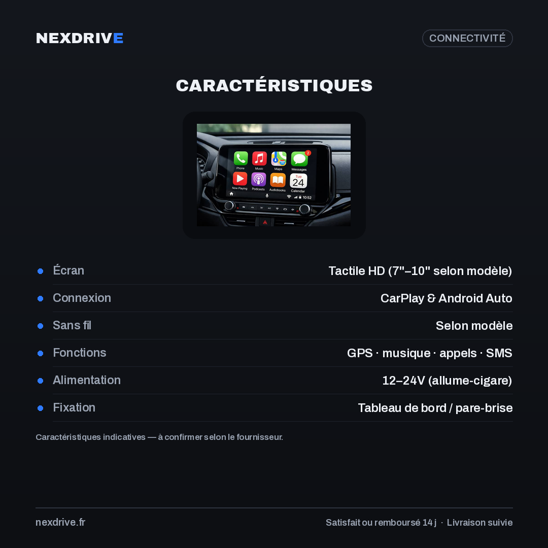 Écran CarPlay & Android Auto sans fil NEXDRIVE — Portable Plug & Play