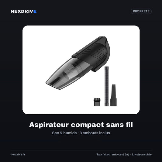 Aspirateur de Voiture Compact Sans Fil NEXDRIVE — Puissant & Rechargeable