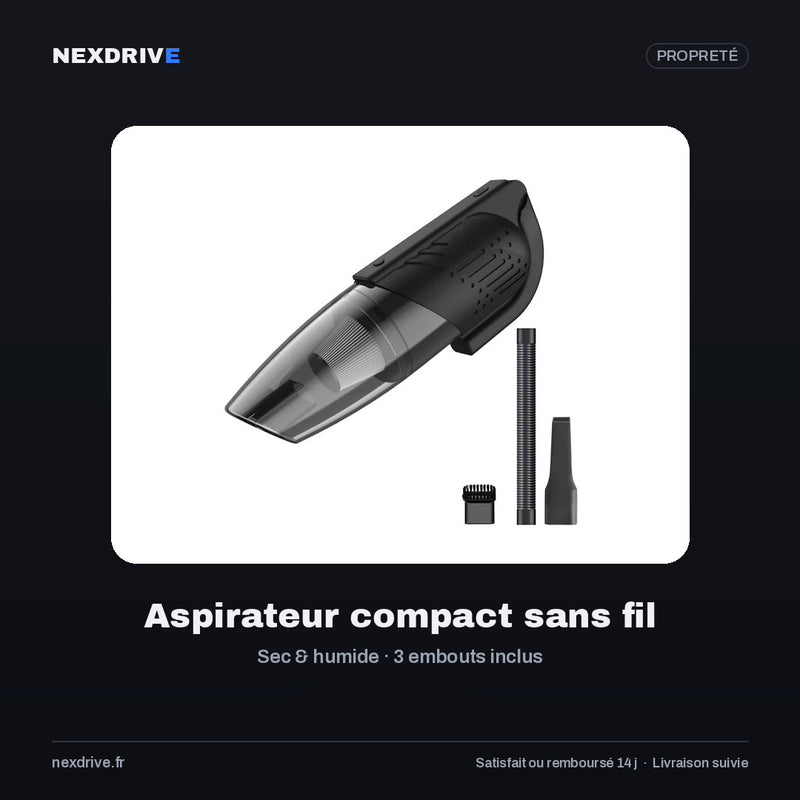 Aspirateur de Voiture Compact Sans Fil NEXDRIVE — Puissant & Rechargeable